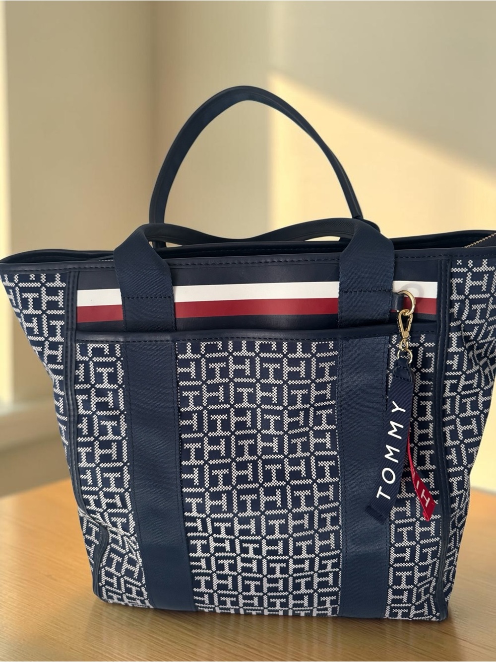 Tommy Hilfiger Navy, White & Red Signature Canvas Tote